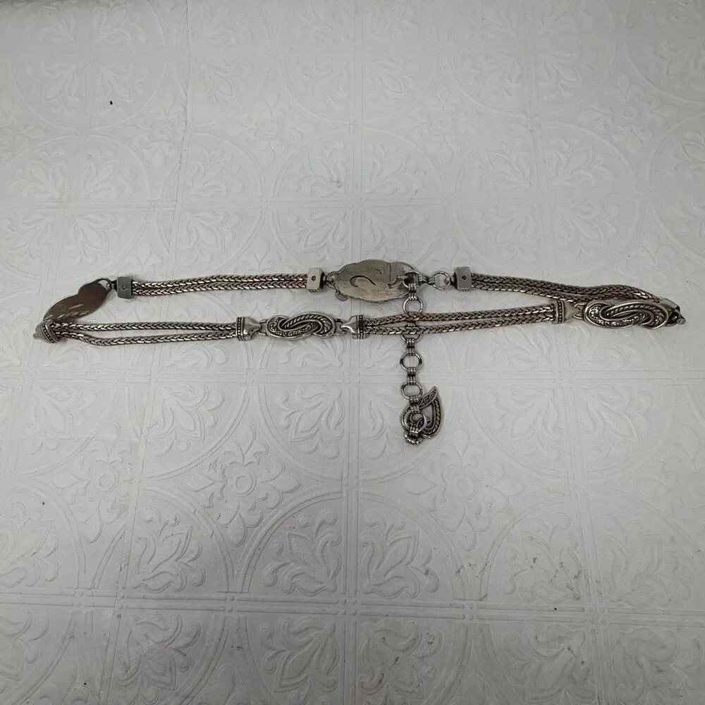 Vintage Brighton Silver-Tone Heart Charm Adjustable Chain Belt